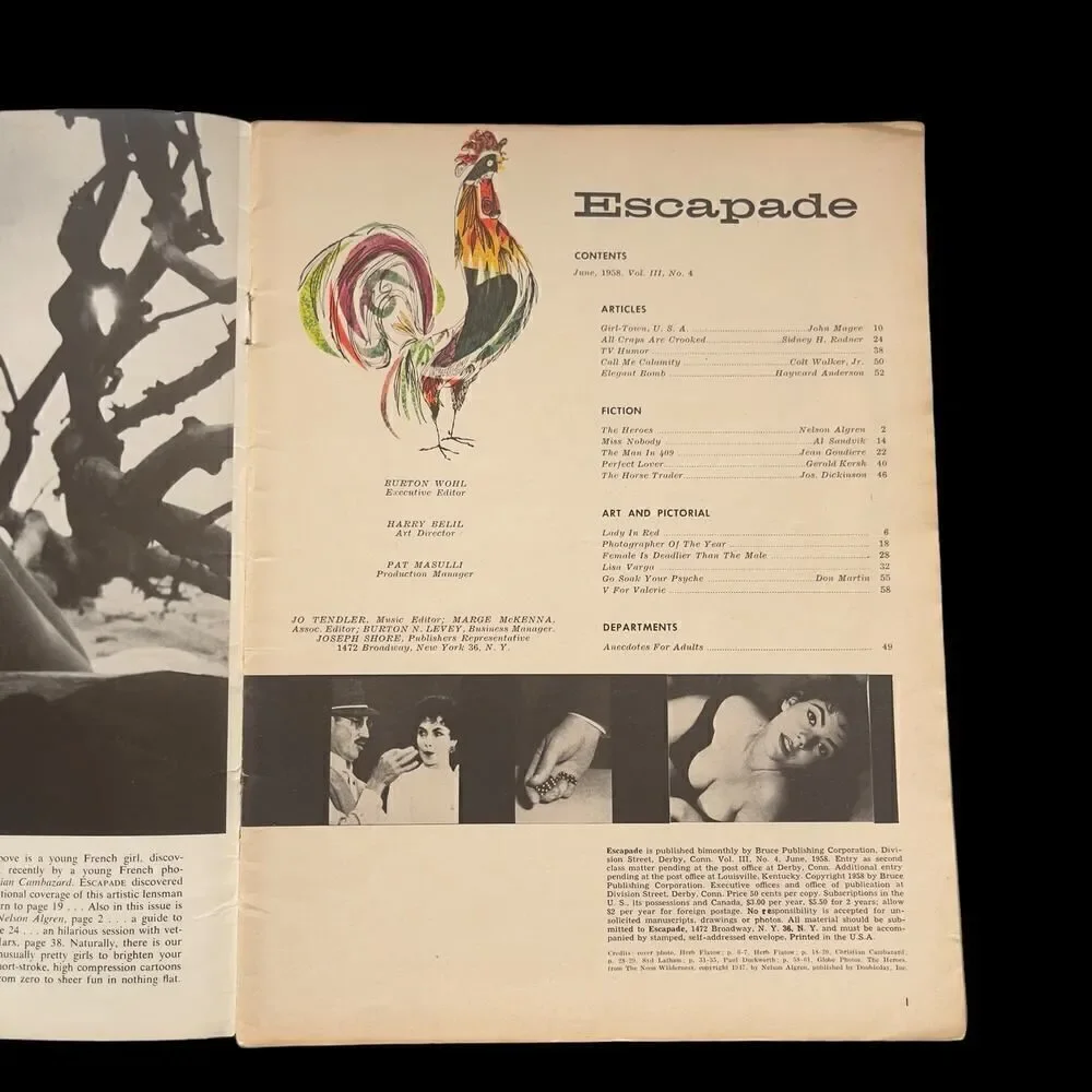 Vintage June 1958 Escapade Magazine: Nelson Algren, Washington DC Cheesecake